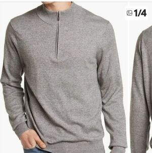 14& Union Cotton/Cashmere 1/4 Zip Grey Dark Heather Sweater Men sz XL